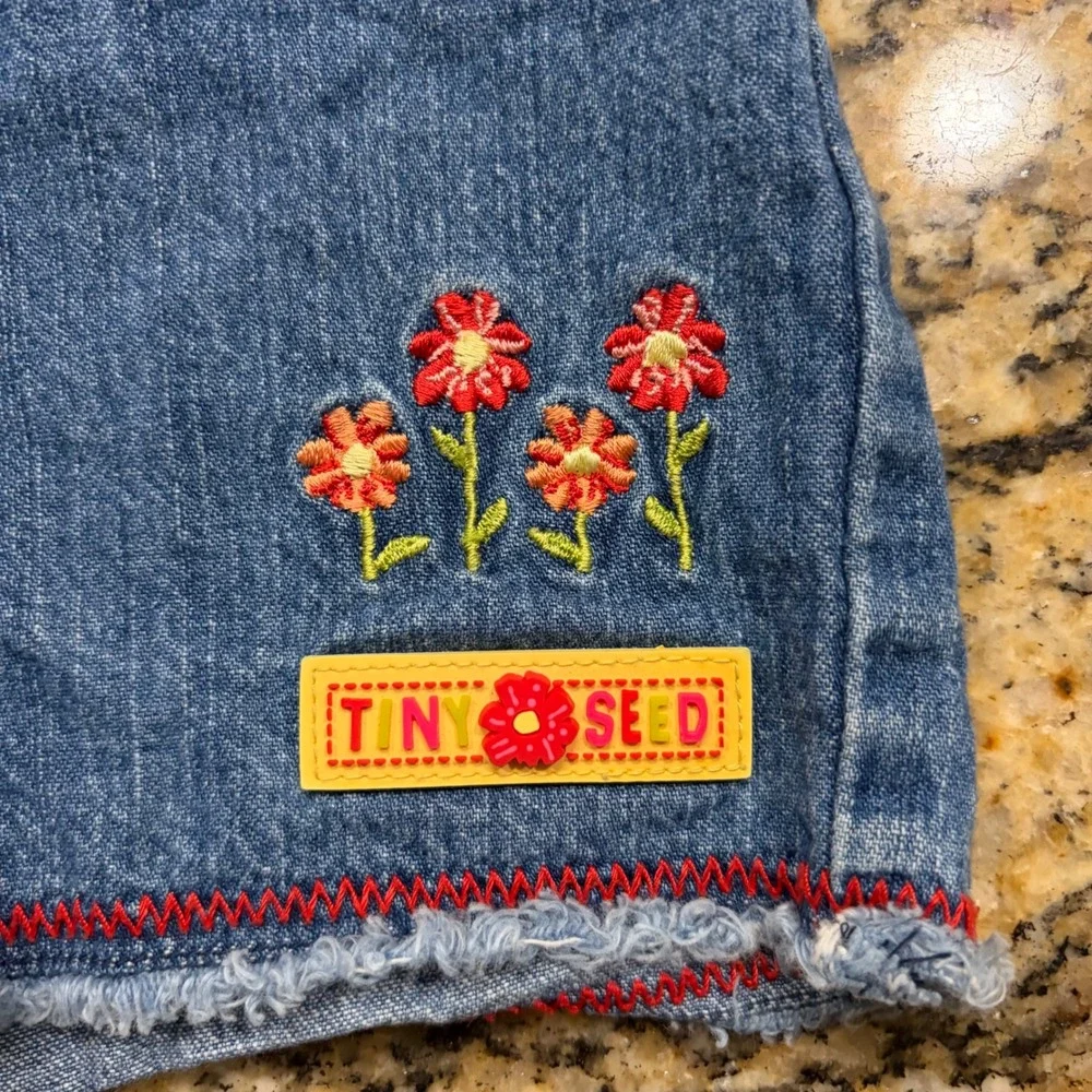 Vintage Carters Kids Tiny Seed Eric Carle Denim Shorts Red Stitching 3T 2002